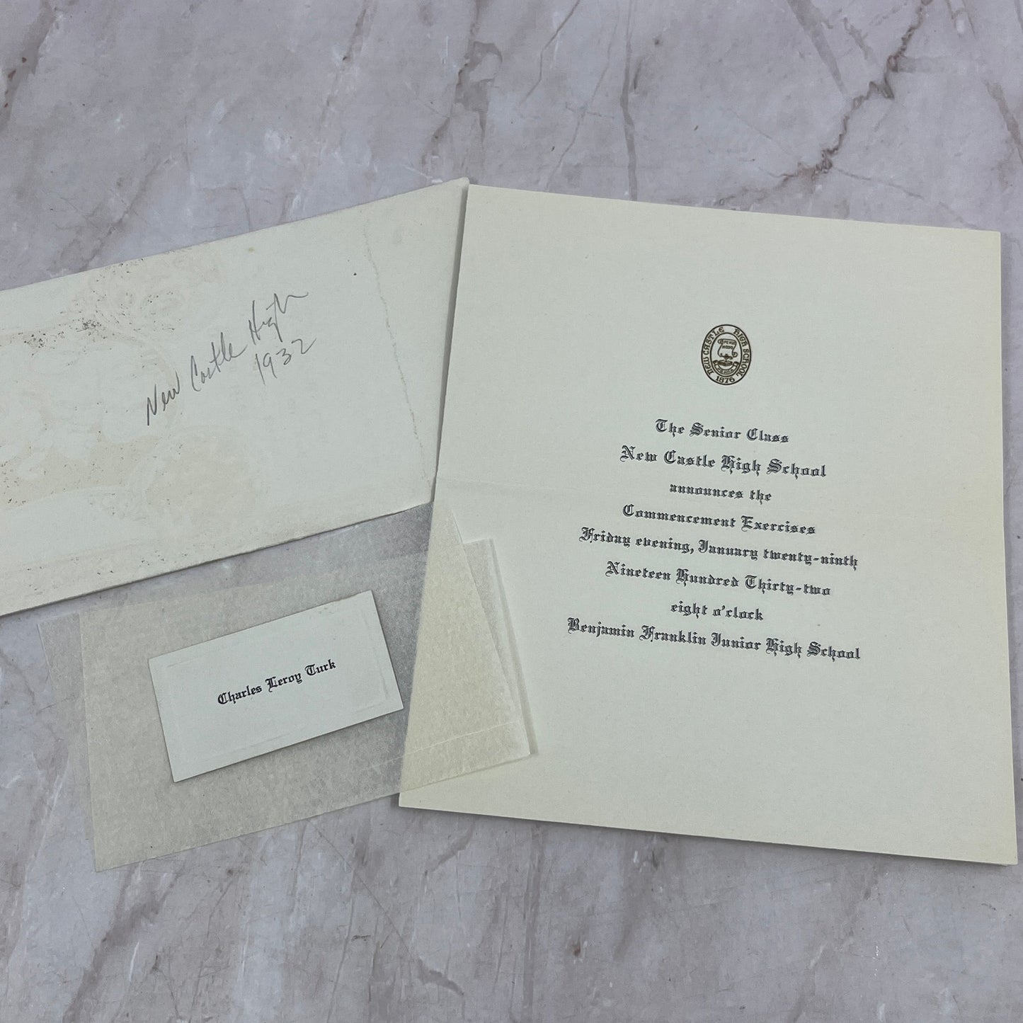 1932 New Castle High School Commencement Invitation Charles Leroy Turk Ai5-PCL