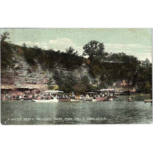 1909 Boating Water Party at Palisade Park Iowa Falls IA Antique Postcard AG2-M15