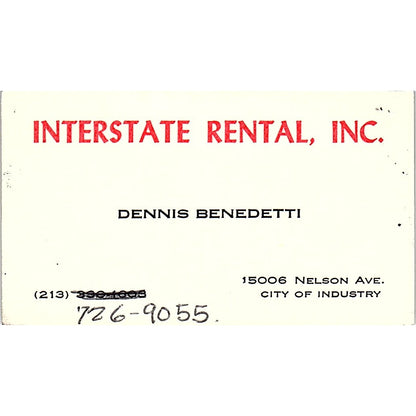 Interstate Rental, Inc. Dennis Benedetti City of Industry CA Card SSB4-B12