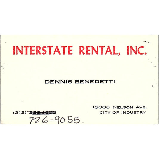 Interstate Rental, Inc. Dennis Benedetti City of Industry CA Card SSB4-B12