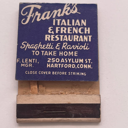 Frank's Restaurant F. Lenti Hartford CT Vintage Matchbook Cover TB8-MB2-9