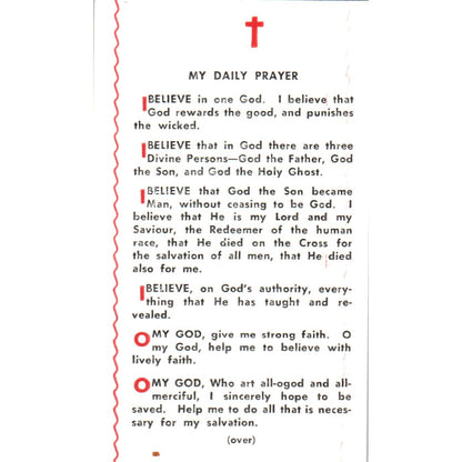 My Daily Prayer St. Joseph Hospital Joliet IL Vintage Prayer Card TH2-PC1