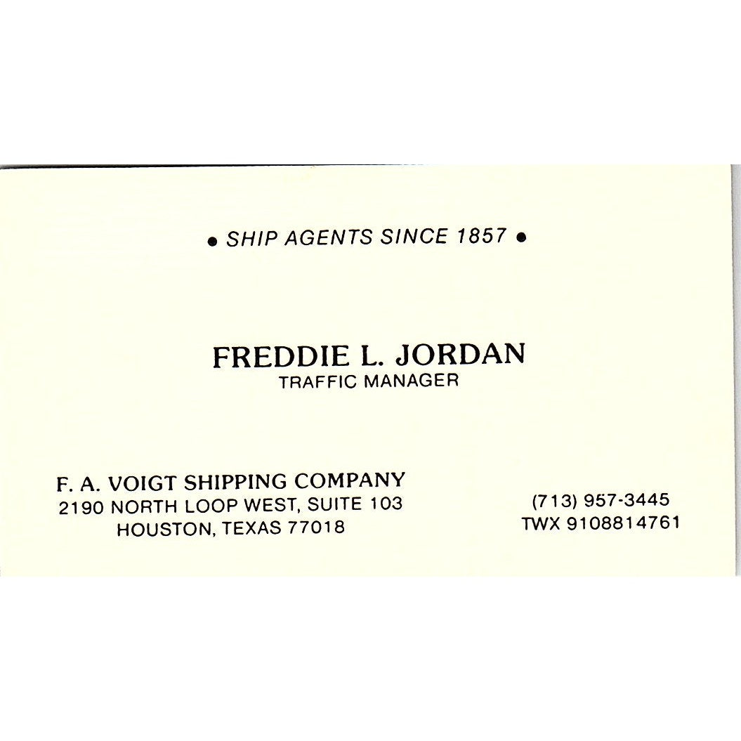 Freddie L Jordan F.A. Voight Shipping Co Houston Vintage Business Card SC9-B1
