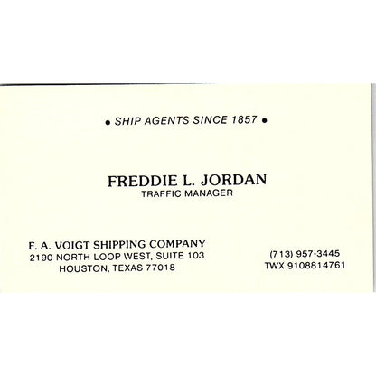 Freddie L Jordan F.A. Voight Shipping Co Houston Vintage Business Card SC9-B1