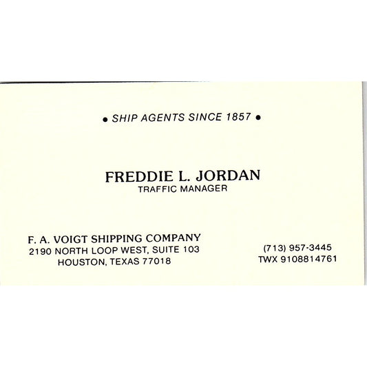 Freddie L Jordan F.A. Voight Shipping Co Houston Vintage Business Card SC9-B1