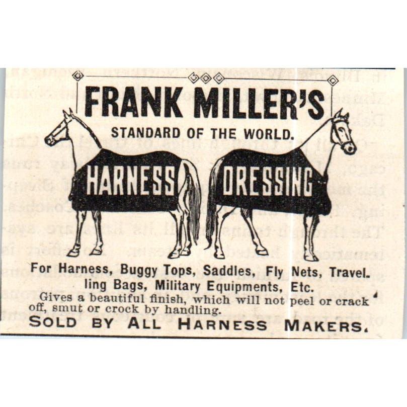 Frank Miller's Horse Harness Dressing and Gear c1890 Victorian Ad AE8-CH10