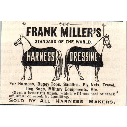 Frank Miller's Horse Harness Dressing and Gear c1890 Victorian Ad AE8-CH10