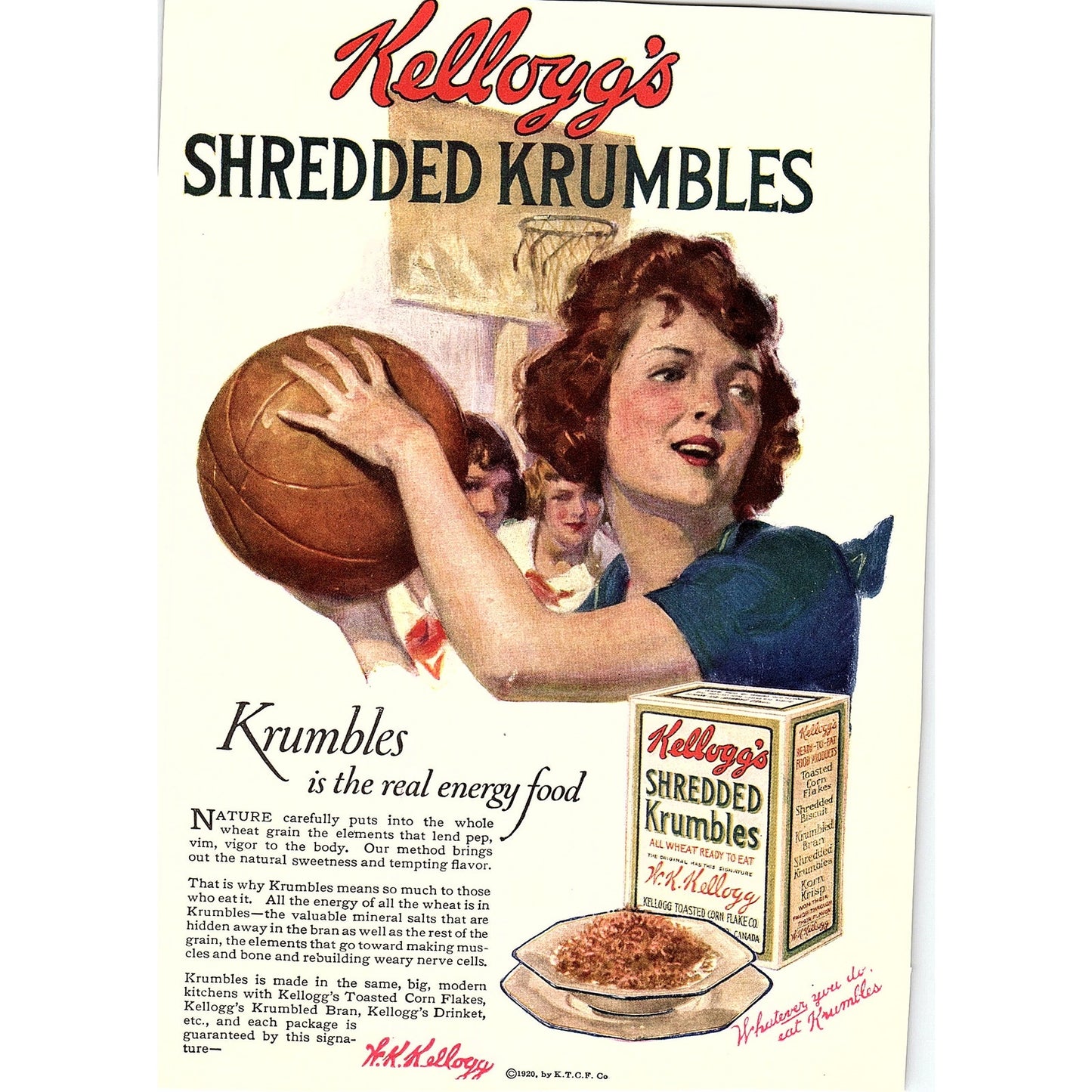 Kellogg's Shredded Krumbles Girl Playing Basketball c1920 Ad AF8-10