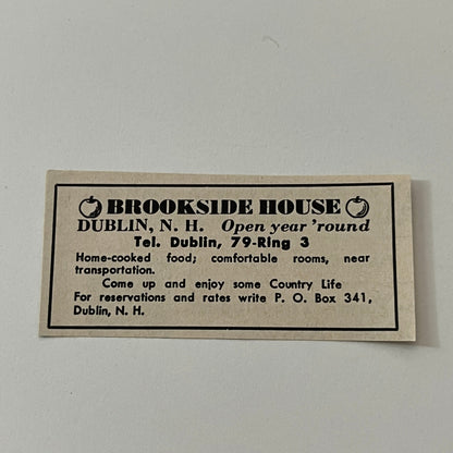Brookside House Country Life Dublin NH 1952 Yankee Magazine Ad SAG5-S1