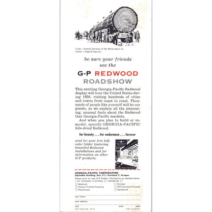 c1960 Georgia-Pacific Redwood Road Show Brochure Fold Out AE2