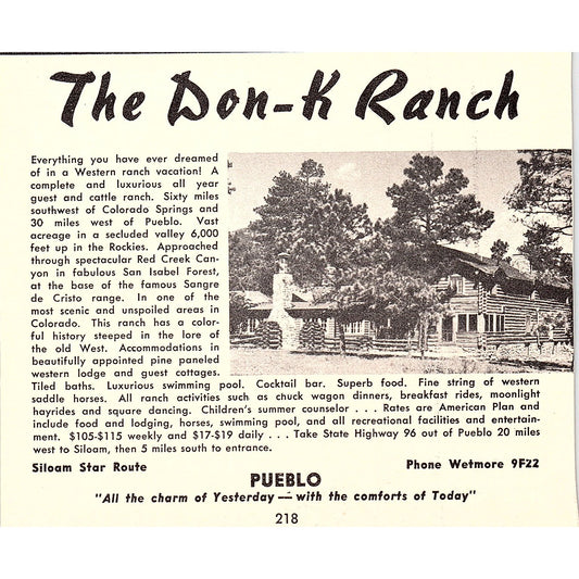 The Don-K Ranch Pueblo, Circle M Motel Ouray CO 1958 Ad AG1-H2
