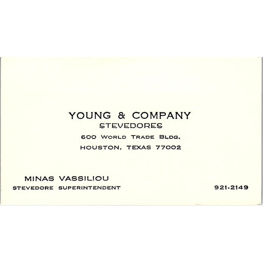 Young & Company Stevedores Minas Vassiliou Houston TX  Business Card SB4-B11