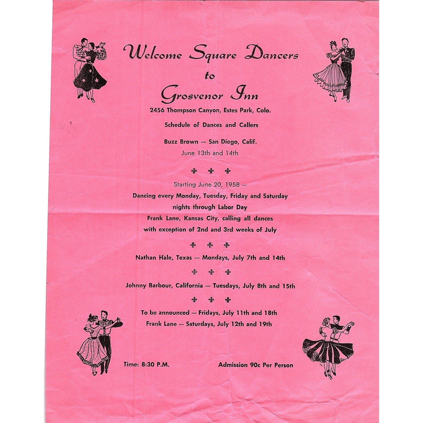 c1950 Welcome Square Dancers Grosvenor Inn San Diego Information Leaflet AF9-2