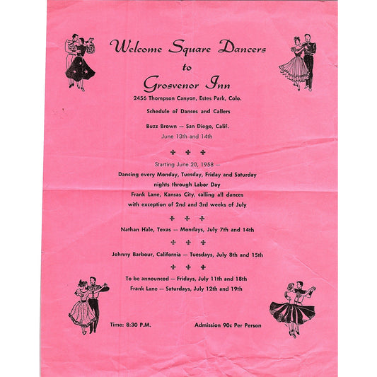 c1950 Welcome Square Dancers Grosvenor Inn San Diego Information Leaflet AF9-2
