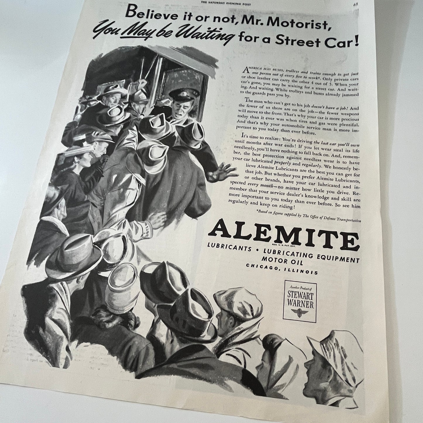 Alemite Lubricants Lubricant Equipment Motor Oil Chicago IL 1943 WWII Ad SV1-6