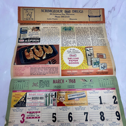 1968 Bill Scrimgeour Rexall Drugs Calendar Lester Prairie MN V23