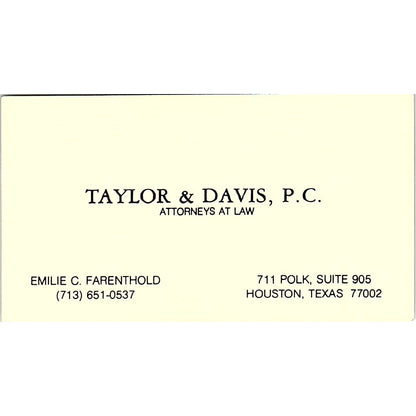 Emily C Farenthold Taylor & Davis Attorneys Houston Vtg Business Card SE3-B12