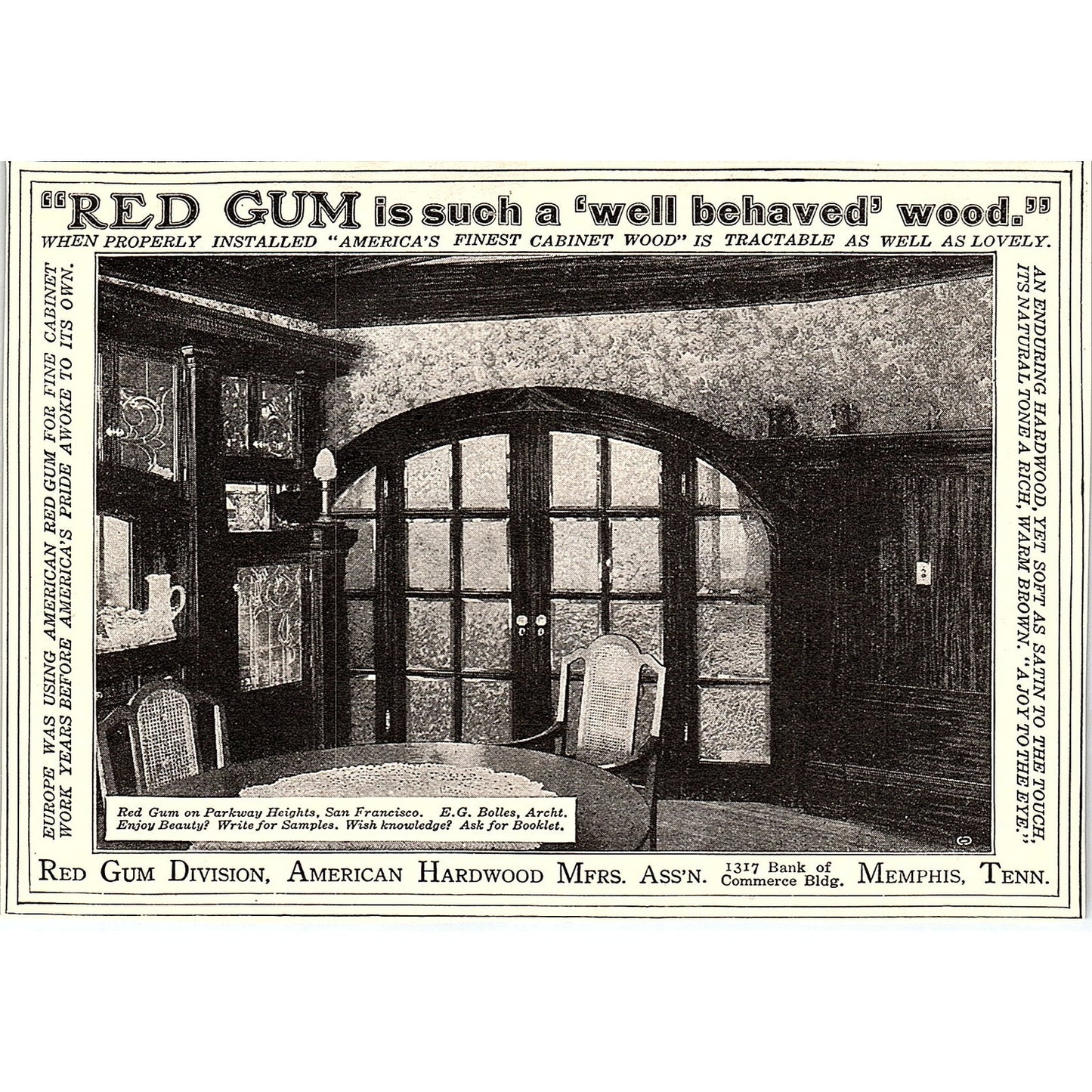 Red Gum Division American Hardwood Mfrs Assn Memphis TN c1920 Ad AF8-H1
