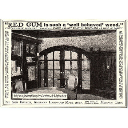 Red Gum Division American Hardwood Mfrs Assn Memphis TN c1920 Ad AF8-H1