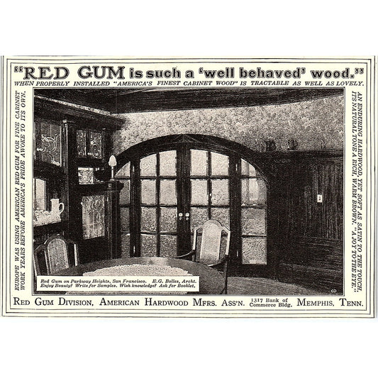 Red Gum Division American Hardwood Mfrs Assn Memphis TN c1920 Ad AF8-H1