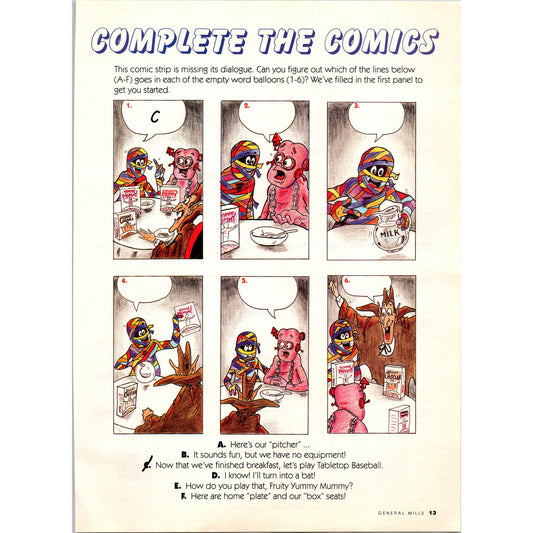 Count Chocula Yummy Mummy Frankenberry Comic Puzzle General Mills 1989 Ad B24