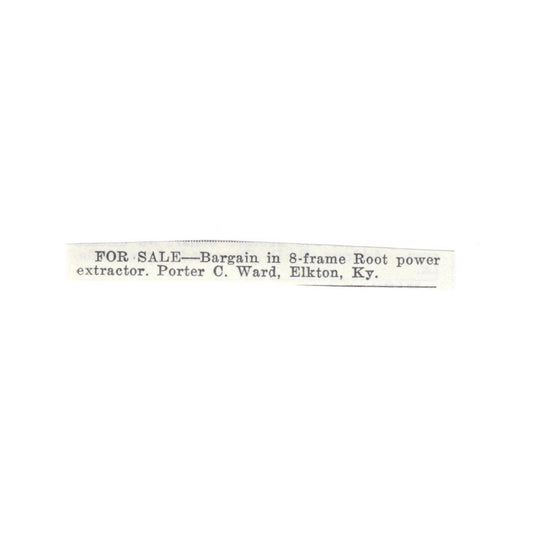 Porter C. Ward Root Power Extractor Elkton Kentucky 1926 Ad AG3-S19