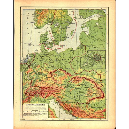 Map of Central Europe 1901 Original Engraving V1-1