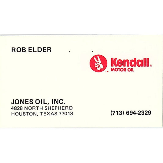 Rob Elder Kendall Motor Oil Jones Oil Inc Houston Vintage Business Card SD9-B13