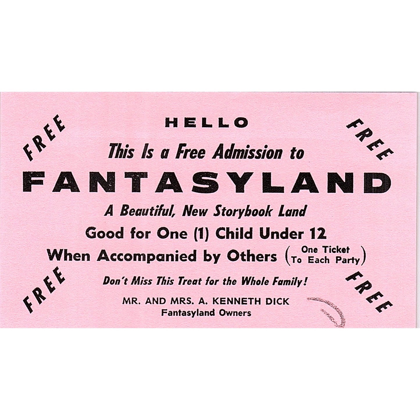 Gettysburg PA Fantasyland 1863 Admission Stub A. Kenneth Dick AF3-M1