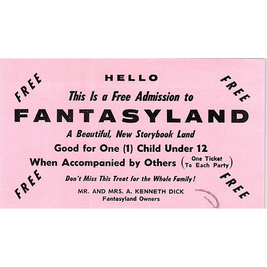 Gettysburg PA Fantasyland 1863 Admission Stub A. Kenneth Dick AF3-M1