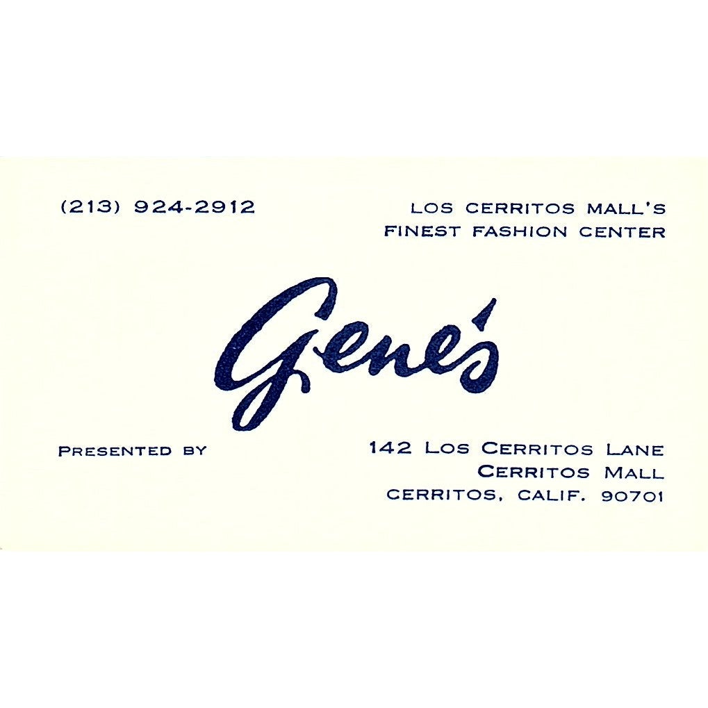 Gene's Fashion Center Cerritos CA Vintage Business Card SE5-B4
