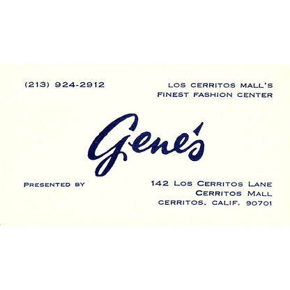 Gene's Fashion Center Cerritos CA Vintage Business Card SE5-B4