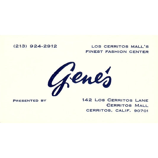 Gene's Fashion Center Cerritos CA Vintage Business Card SE5-B4