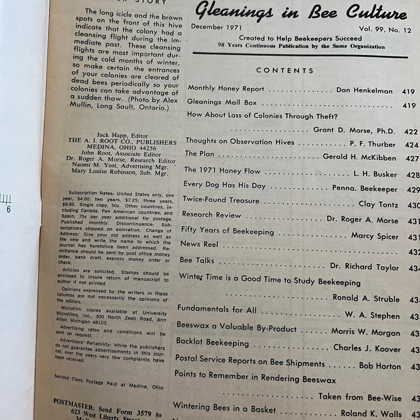 1971 Dec - Gleanings in Bee Culture Magazine - Bees Beekeeping Honey M9