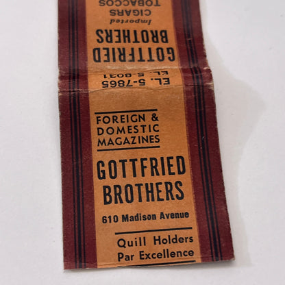 Gottfried Brothers Imports 610 Madison Ave NY Vintage Matchbook Cover TB8-MB-11