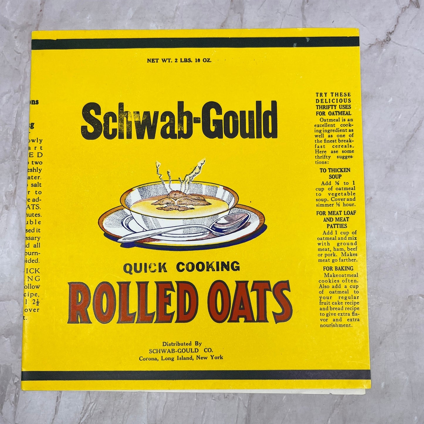 Schwab-Gould Rolled Oats Label Schwab-Gould Co Corona Long Island NY A19