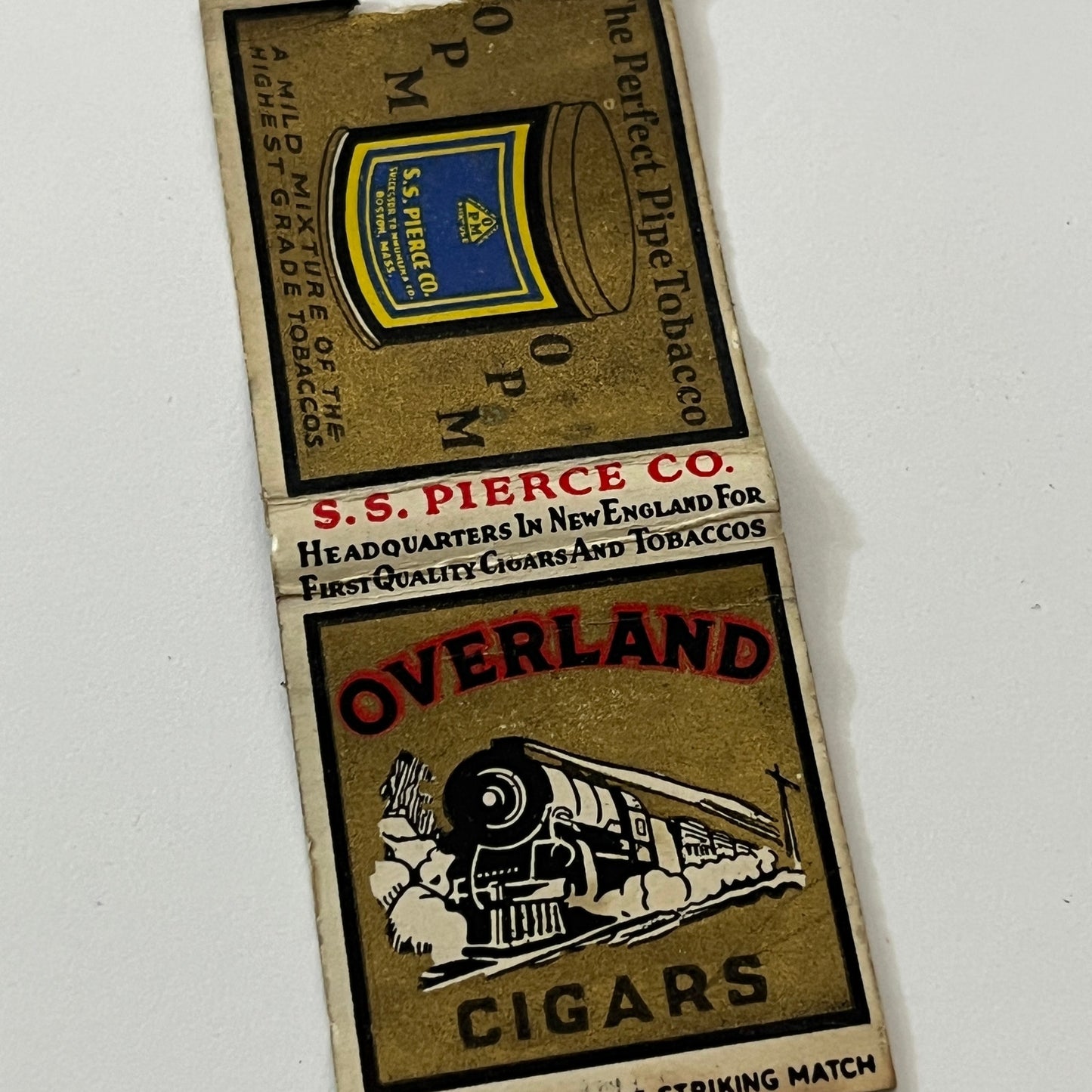 Overland Cigars S.S. Pierce Co Vintage Matchbook Cover TB6-MB1-13