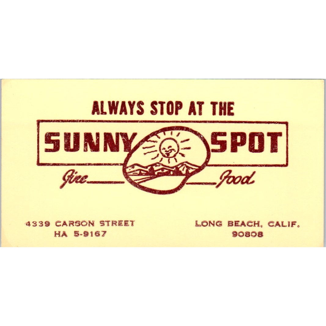 Sunny Spot Fine Food Long Beach CA Vintage Business Card SD8-B7