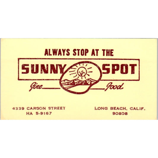 Sunny Spot Fine Food Long Beach CA Vintage Business Card SD8-B7
