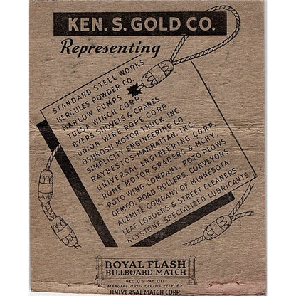 Ken S. Gold Company 880 Gravelmaster St Paul MN Vtg Large Matchbook Cover ML1-8