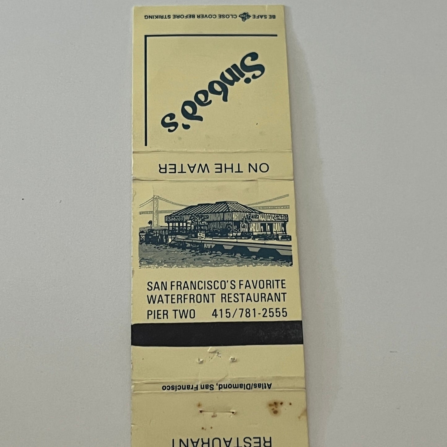 Sinbad's On the Water San Francisco Pier Two Vintage Matchbook Cover TB6-MB2-4