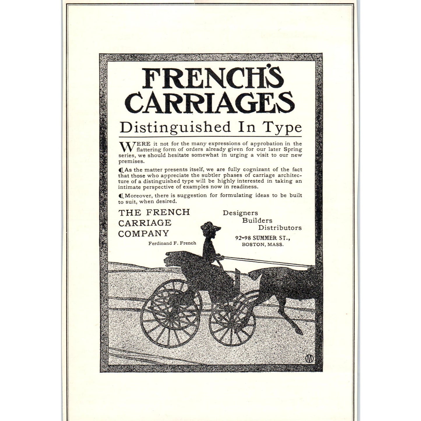 French's Carriages, The French Carriage Co Boston c1905 Victorian Ad D13