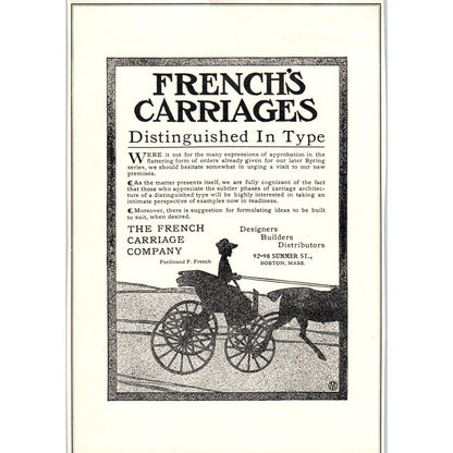 French's Carriages, The French Carriage Co Boston c1905 Victorian Ad D13