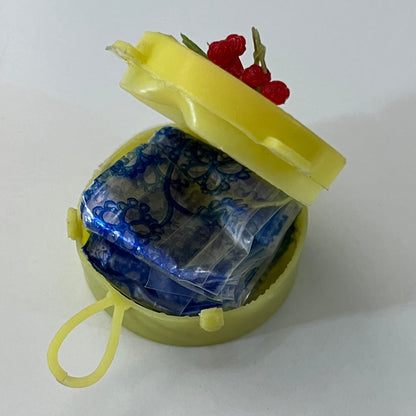 Vintage Celluloid Yellow Bouquet Mini Hair Bonnet Container Keychain TK3