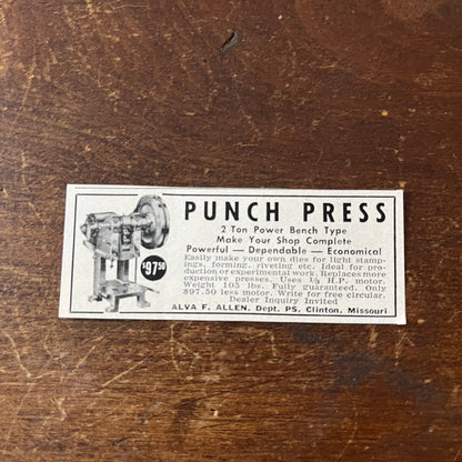 Punch Press - Alva F. Allen Clifton MO 1955 Ad AF9-S9