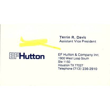 EF Hutton and Commpany, Terrin R. Davis, Houston, TX Business Card SF3-B7