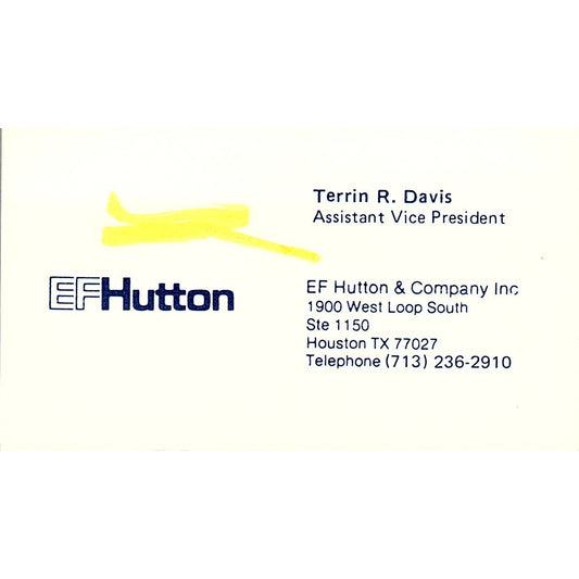 EF Hutton and Commpany, Terrin R. Davis, Houston, TX Business Card SF3-B7