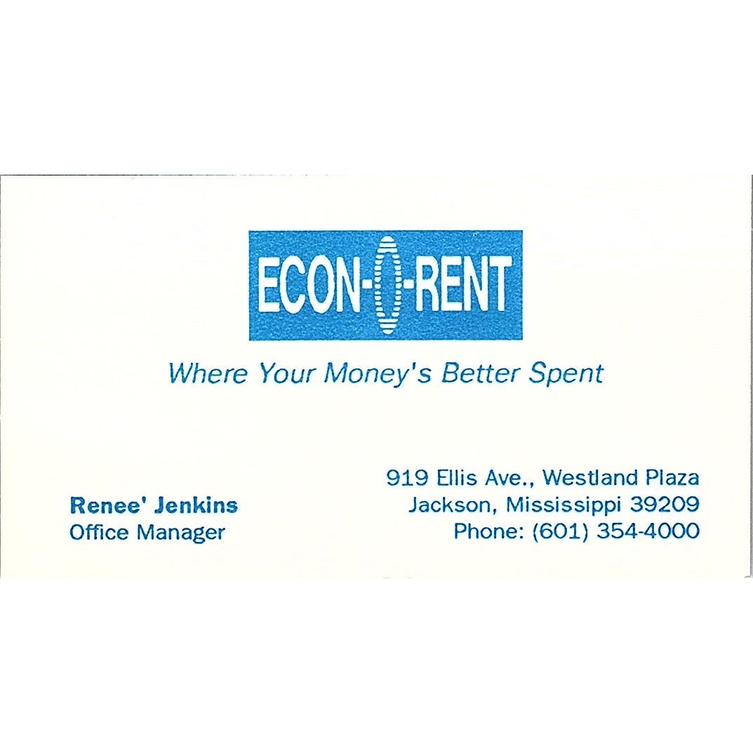 Renee Jenkins Econ-O-Rent Jackson MS Vintage Business Card SD9-B9