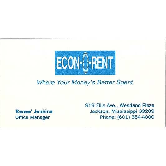 Renee Jenkins Econ-O-Rent Jackson MS Vintage Business Card SD9-B9