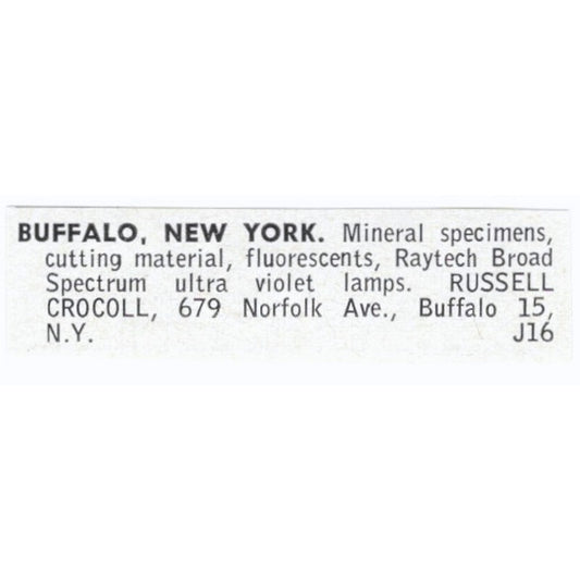 Russell Crocoll Mineral Specimens Buffalo NY 1964 Magazine Ad AB6-LJS8